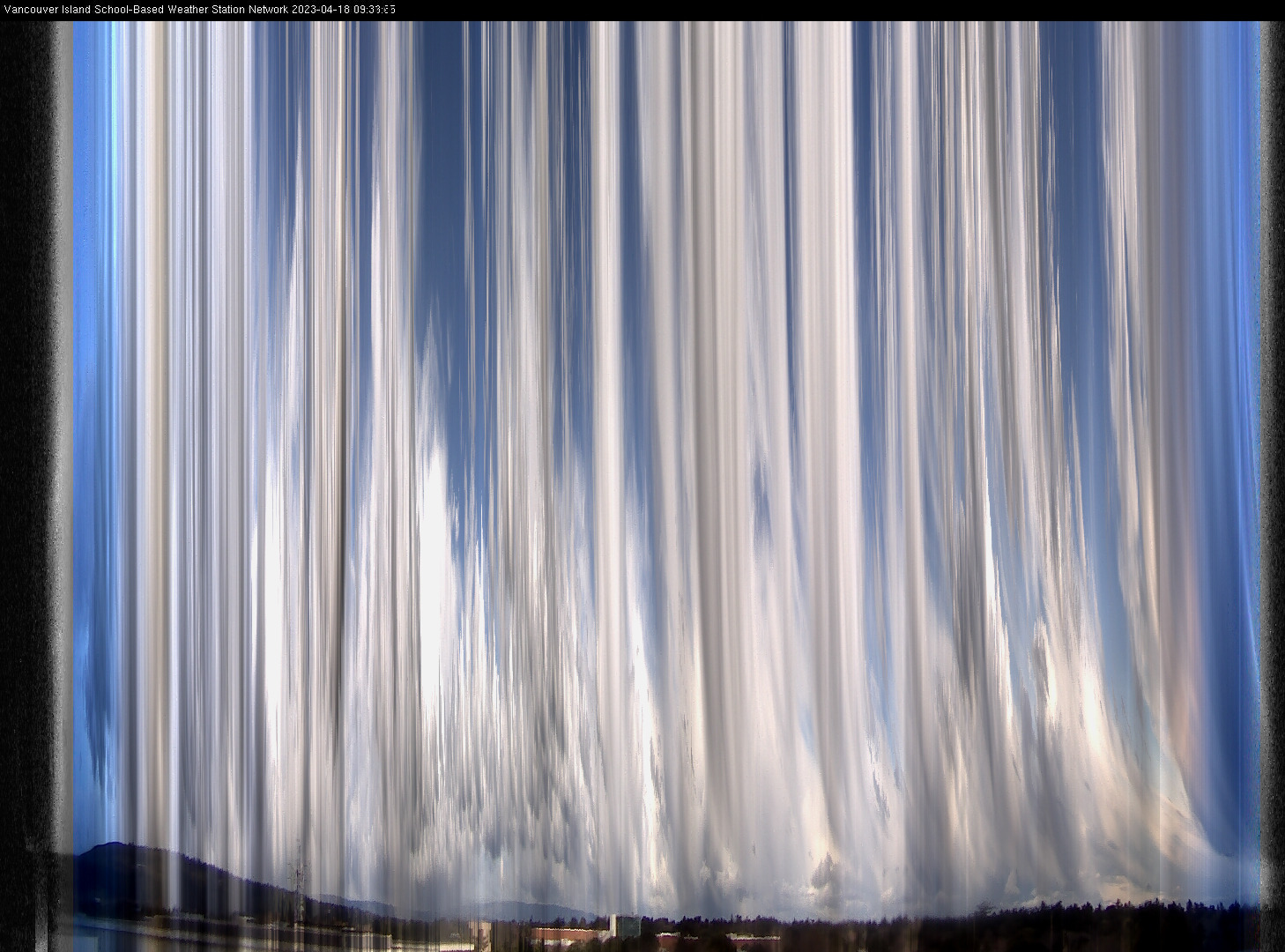 image of the sky seen from UVic, each column of pixels is a different minute, keogram