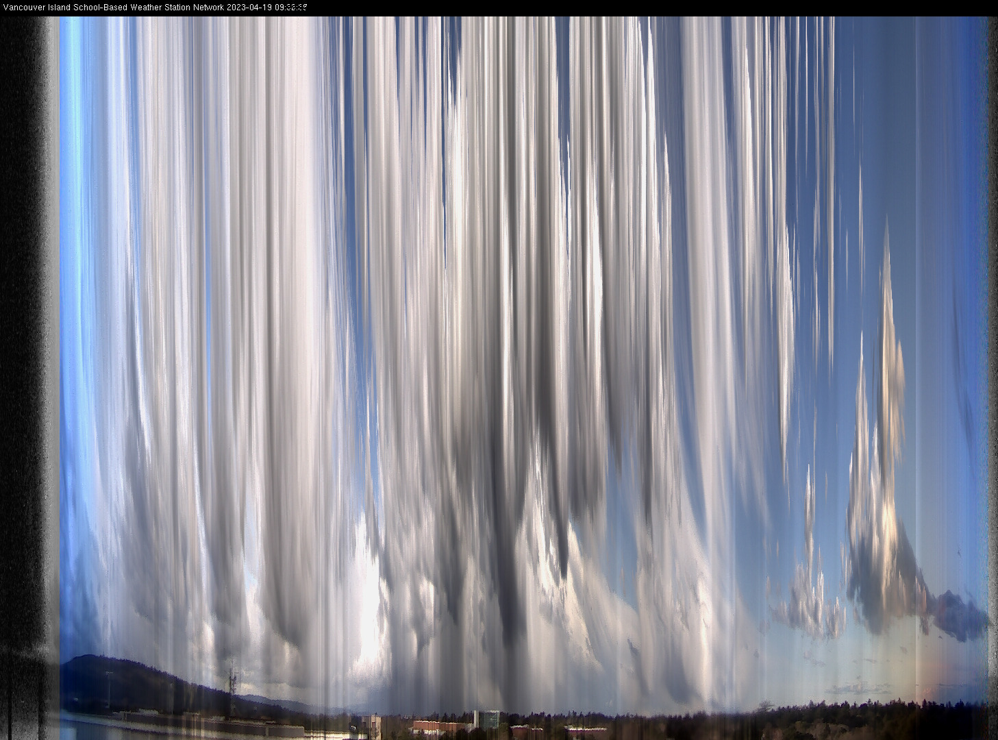 image of the sky seen from UVic, each column of pixels is a different minute, keogram