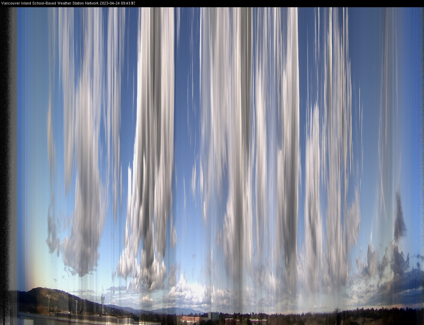 image of the sky seen from UVic, each column of pixels is a different minute, keogram