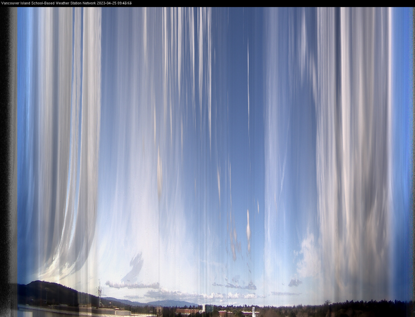 image of the sky seen from UVic, each column of pixels is a different minute, keogram