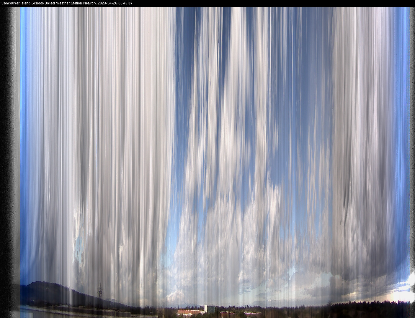 image of the sky seen from UVic, each column of pixels is a different minute, keogram