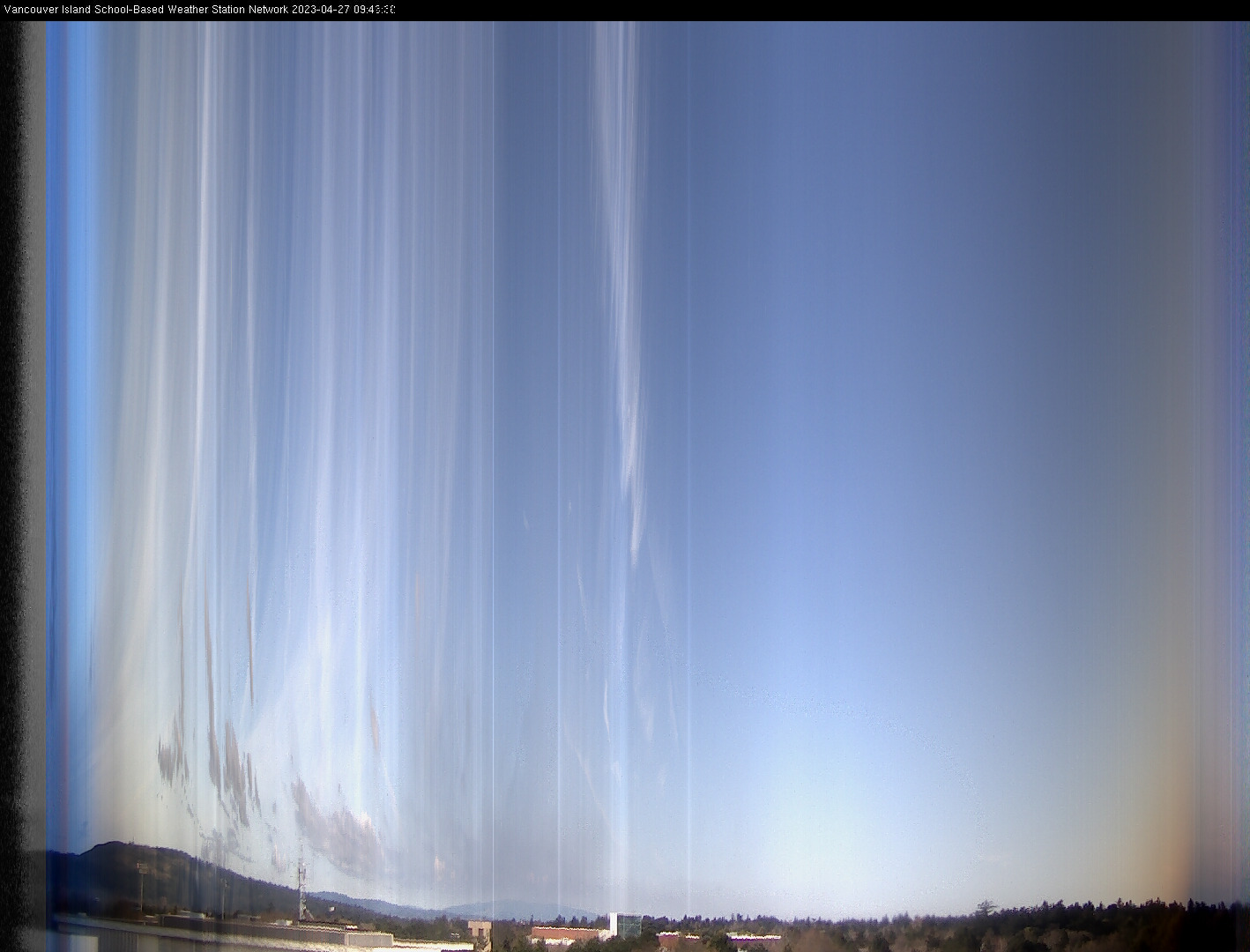 image of the sky seen from UVic, each column of pixels is a different minute, keogram