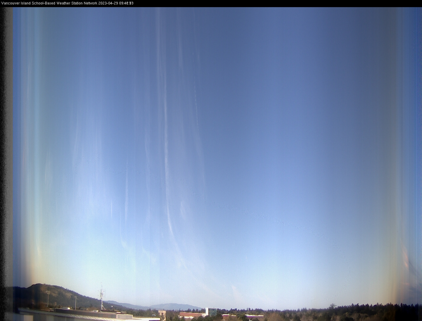 image of the sky seen from UVic, each column of pixels is a different minute, keogram