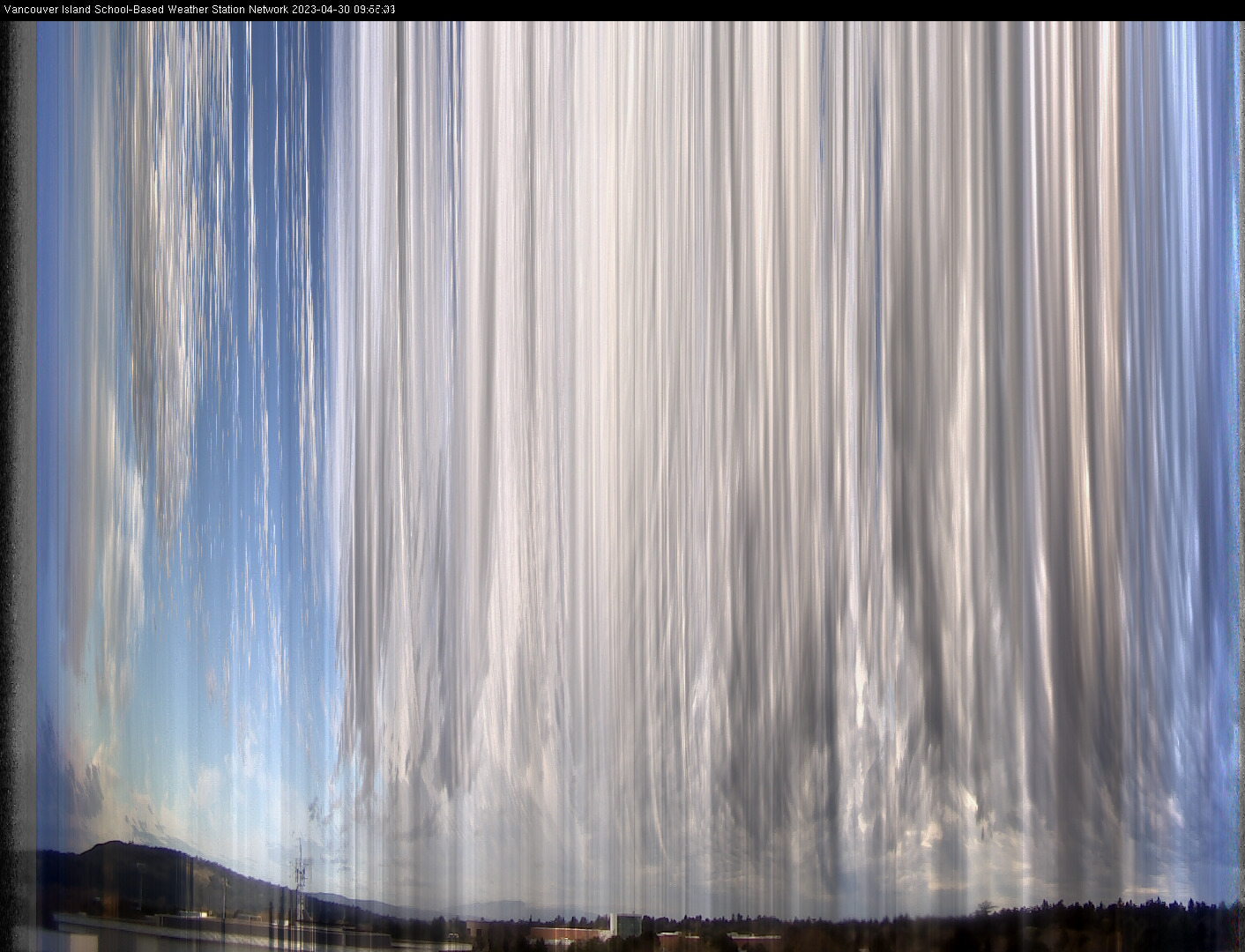image of the sky seen from UVic, each column of pixels is a different minute, keogram