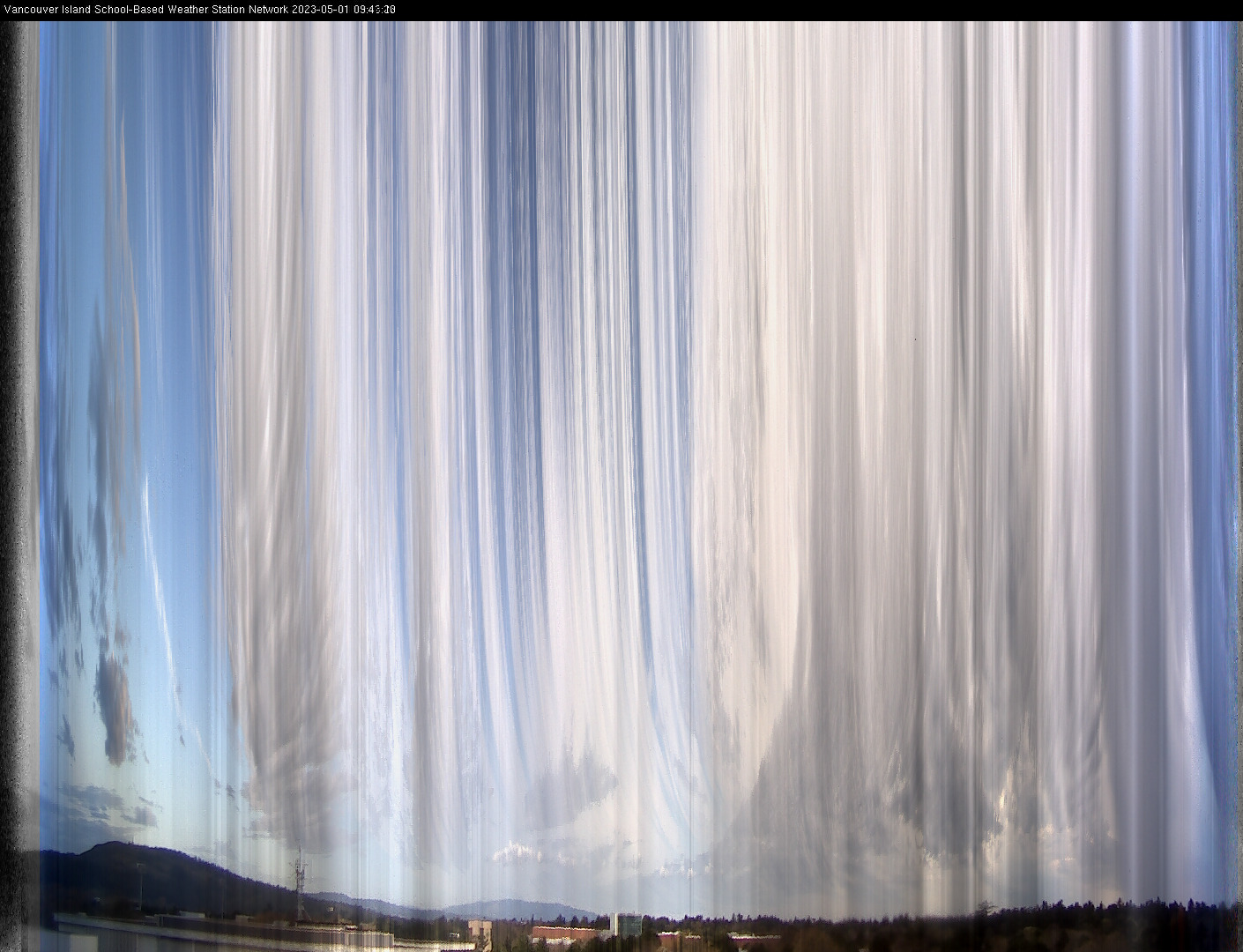 image of the sky seen from UVic, each column of pixels is a different minute, keogram
