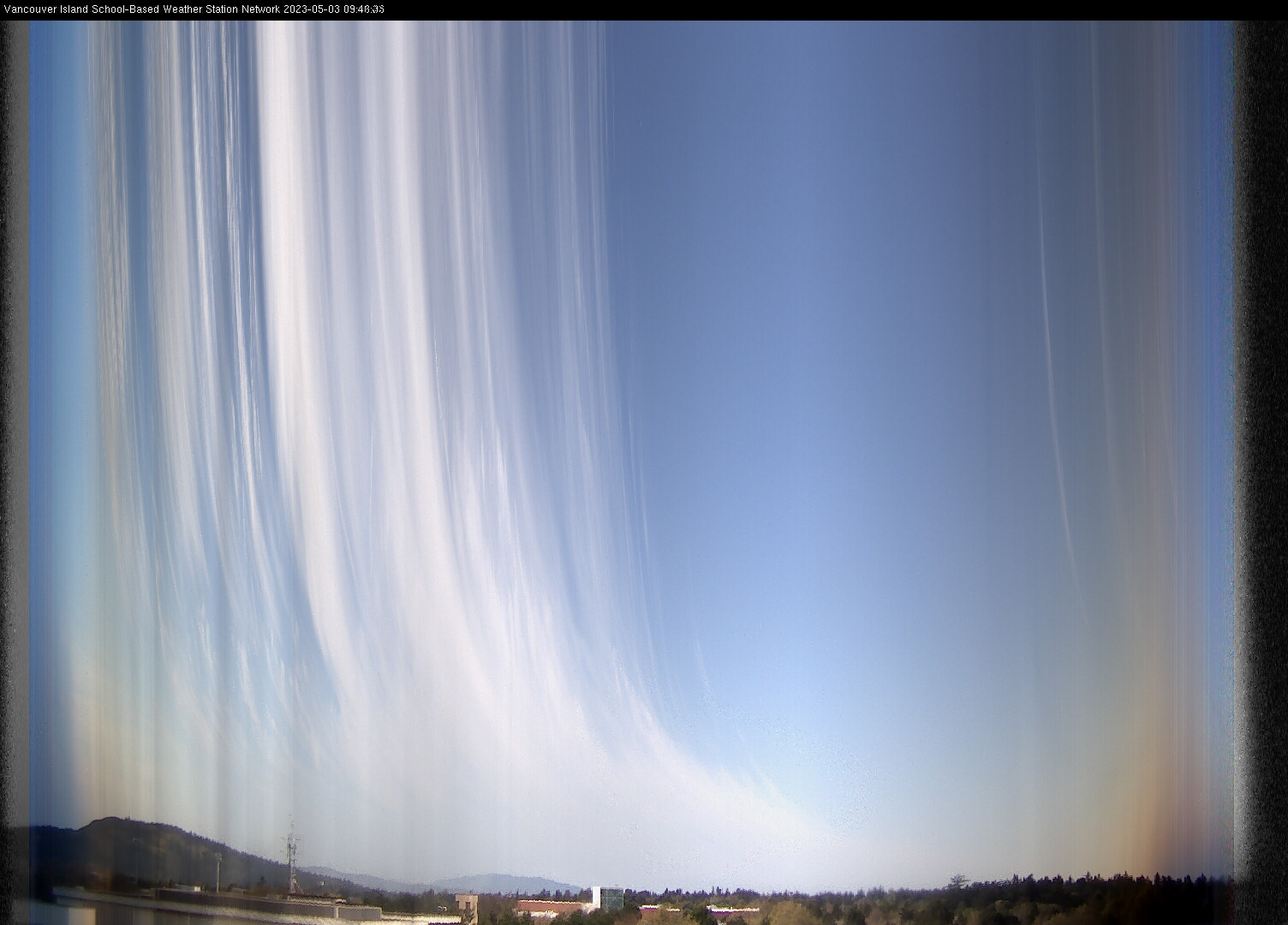 image of the sky seen from UVic, each column of pixels is a different minute, keogram