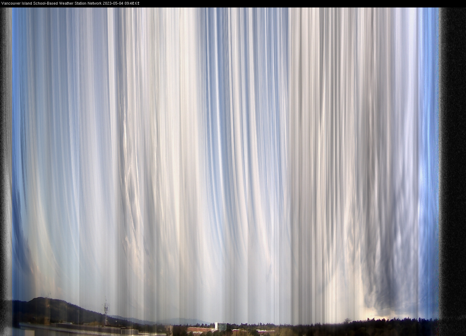 image of the sky seen from UVic, each column of pixels is a different minute, keogram