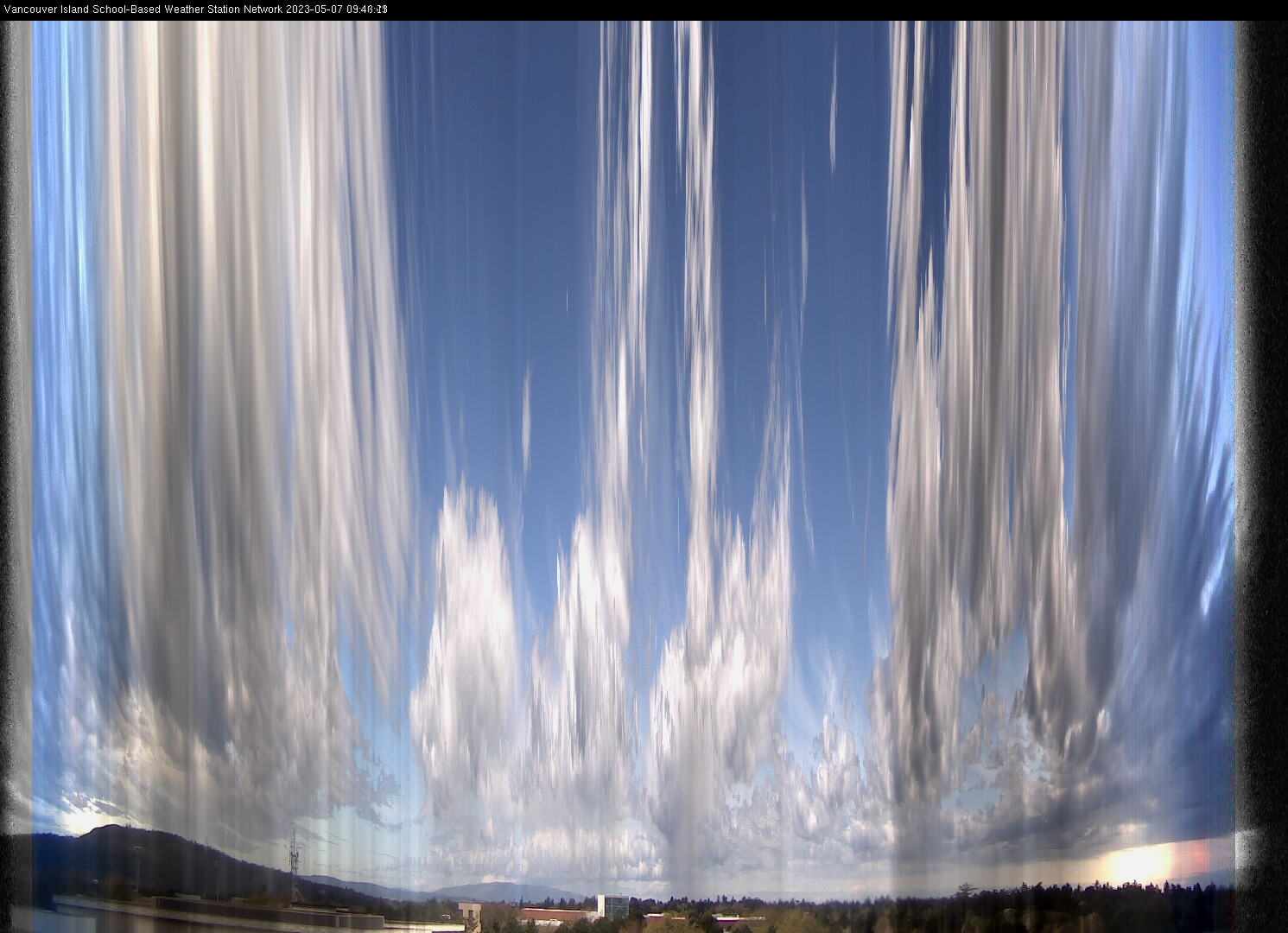 image of the sky seen from UVic, each column of pixels is a different minute, keogram