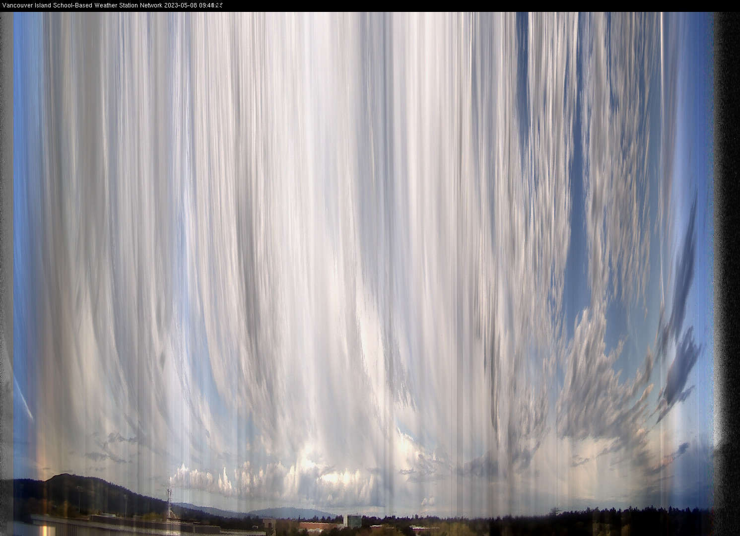 image of the sky seen from UVic, each column of pixels is a different minute, keogram