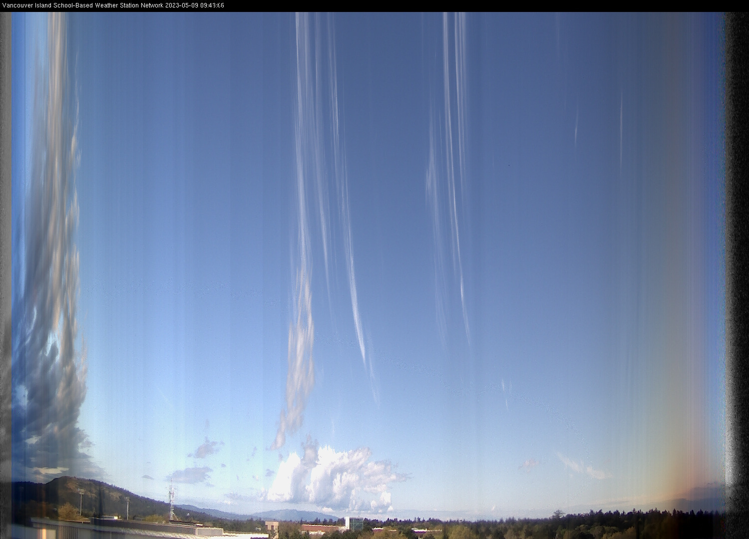 image of the sky seen from UVic, each column of pixels is a different minute, keogram