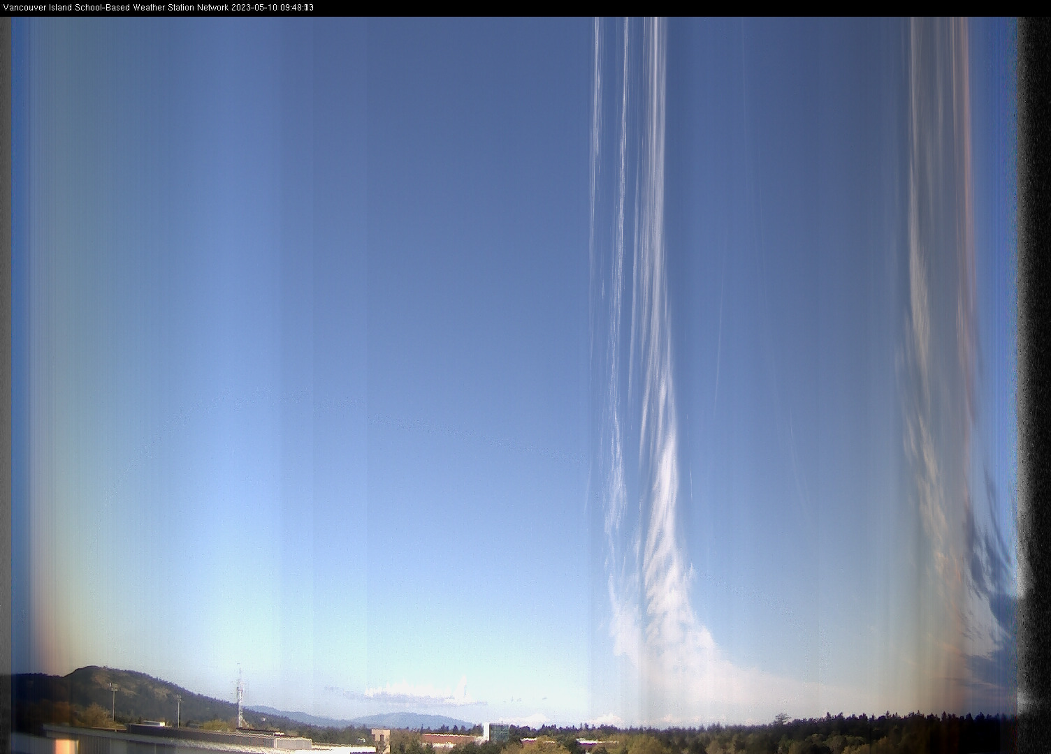 image of the sky seen from UVic, each column of pixels is a different minute, keogram