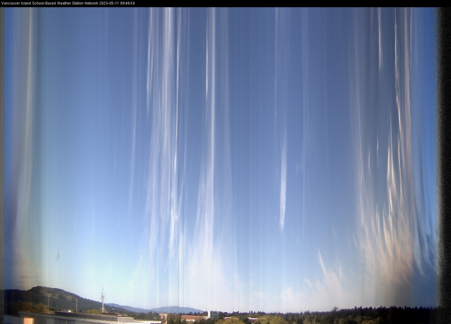 image of the sky seen from UVic, each column of pixels is a different minute, keogram
