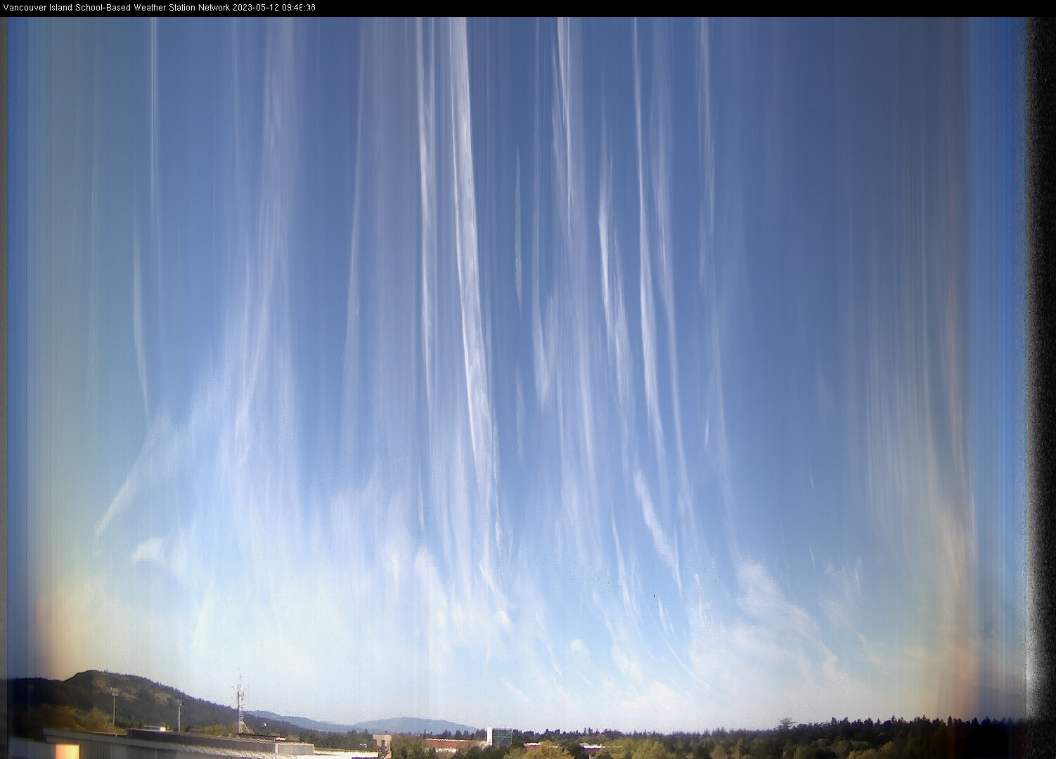 image of the sky seen from UVic, each column of pixels is a different minute, keogram