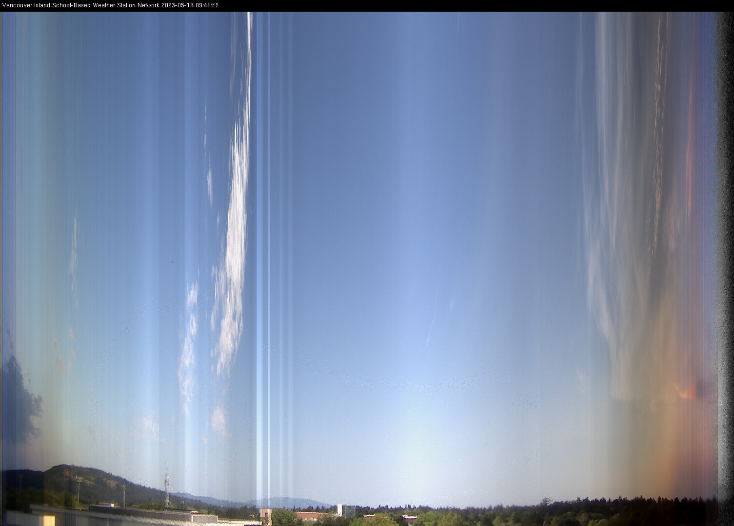image of the sky seen from UVic, each column of pixels is a different minute, keogram