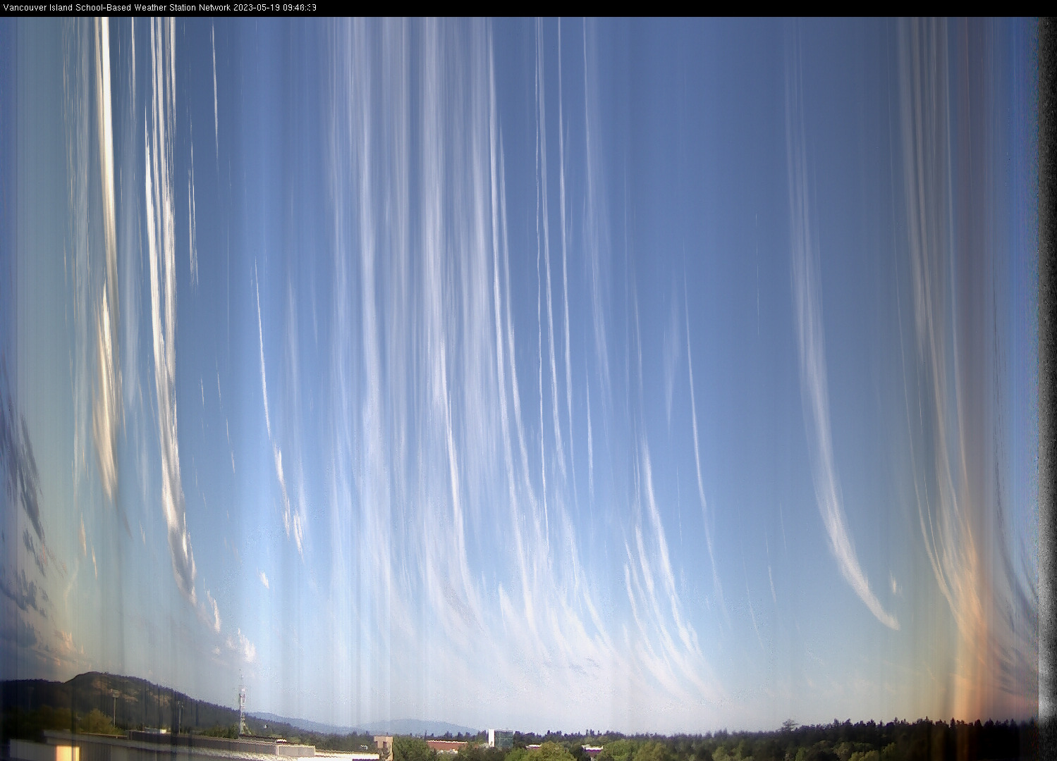 image of the sky seen from UVic, each column of pixels is a different minute, keogram