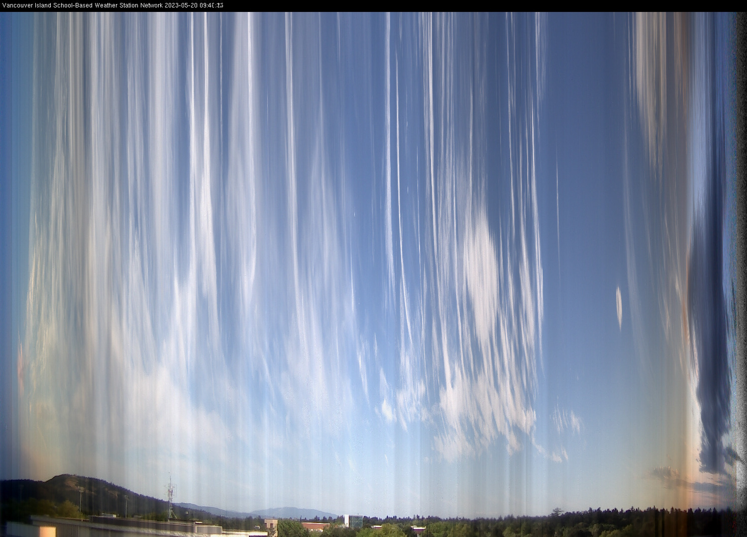 image of the sky seen from UVic, each column of pixels is a different minute, keogram