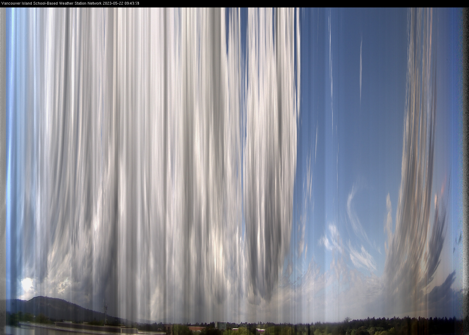image of the sky seen from UVic, each column of pixels is a different minute, keogram