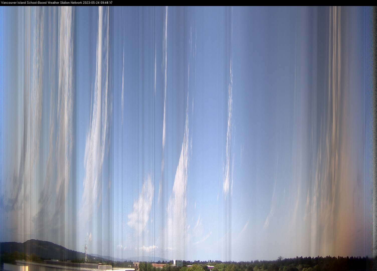 image of the sky seen from UVic, each column of pixels is a different minute, keogram