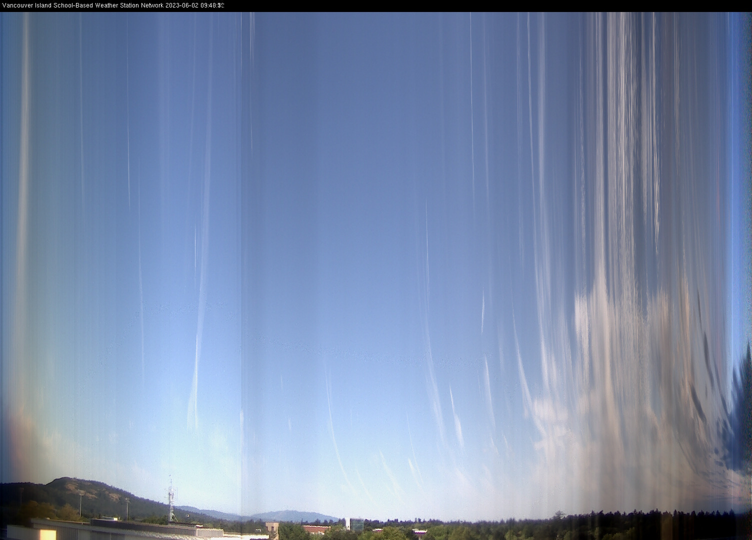 image of the sky seen from UVic, each column of pixels is a different minute, keogram