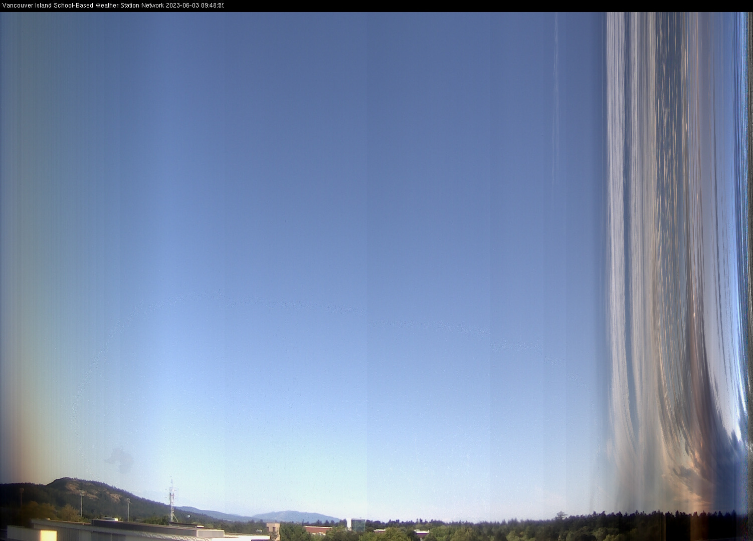 image of the sky seen from UVic, each column of pixels is a different minute, keogram