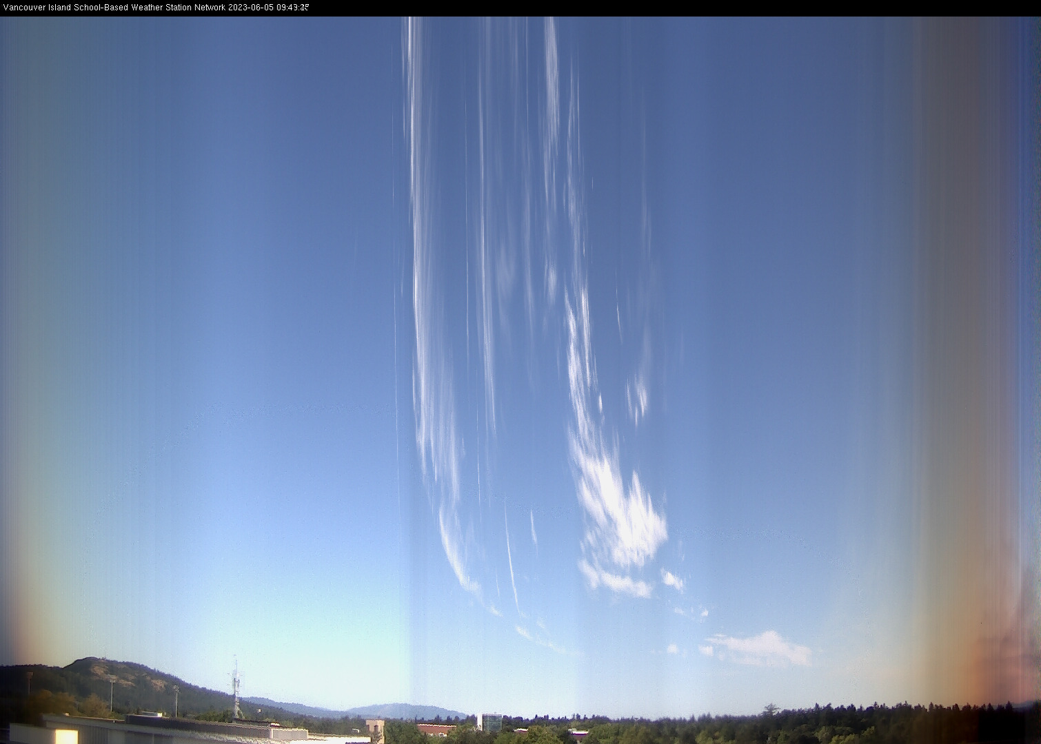 image of the sky seen from UVic, each column of pixels is a different minute, keogram
