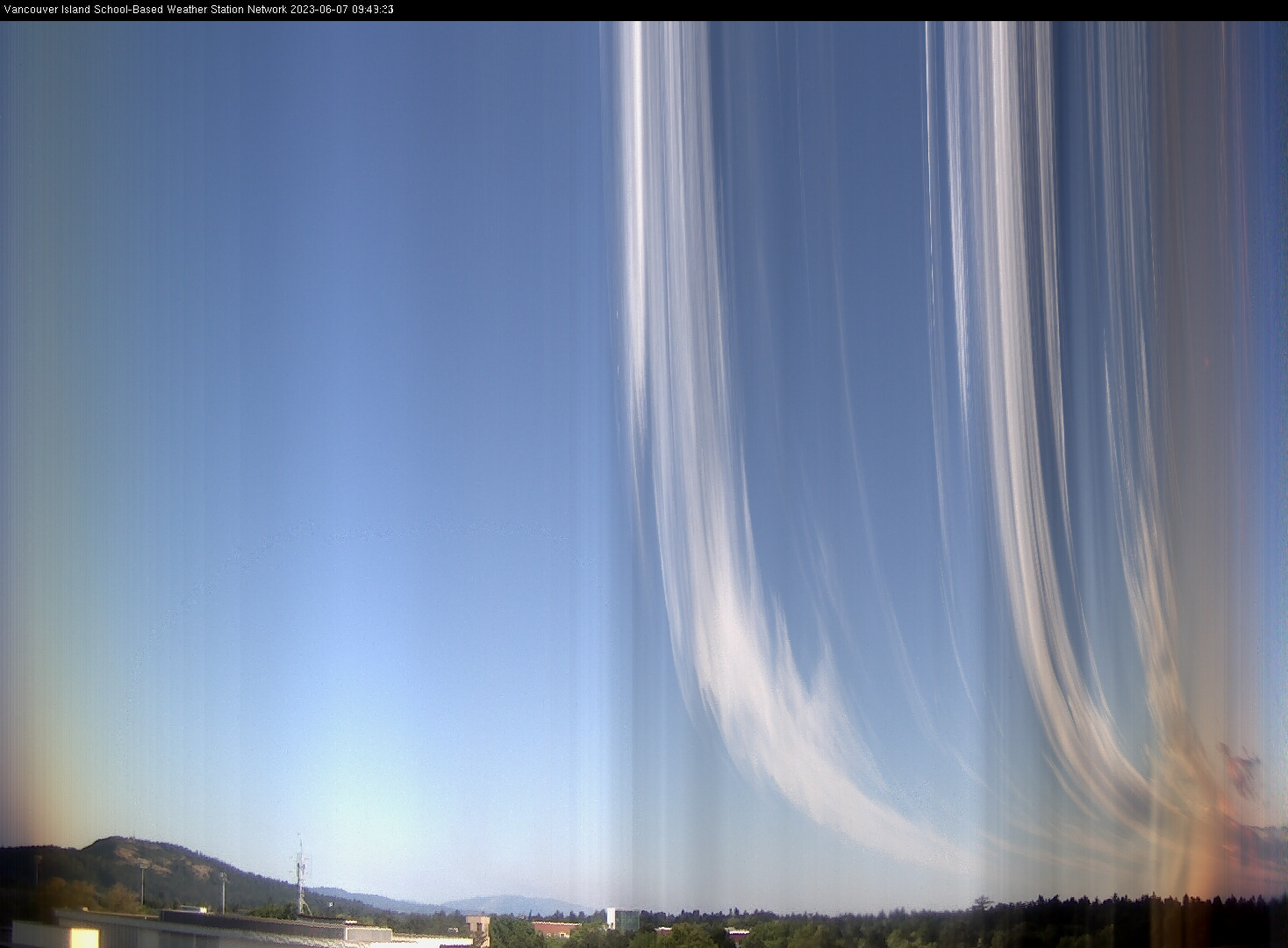 image of the sky seen from UVic, each column of pixels is a different minute, keogram