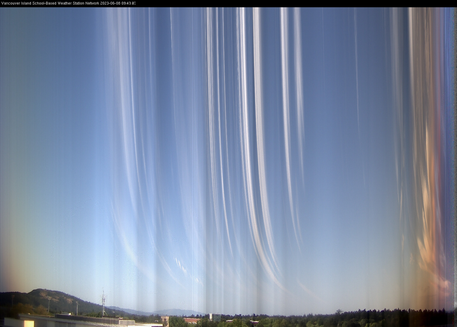 image of the sky seen from UVic, each column of pixels is a different minute, keogram