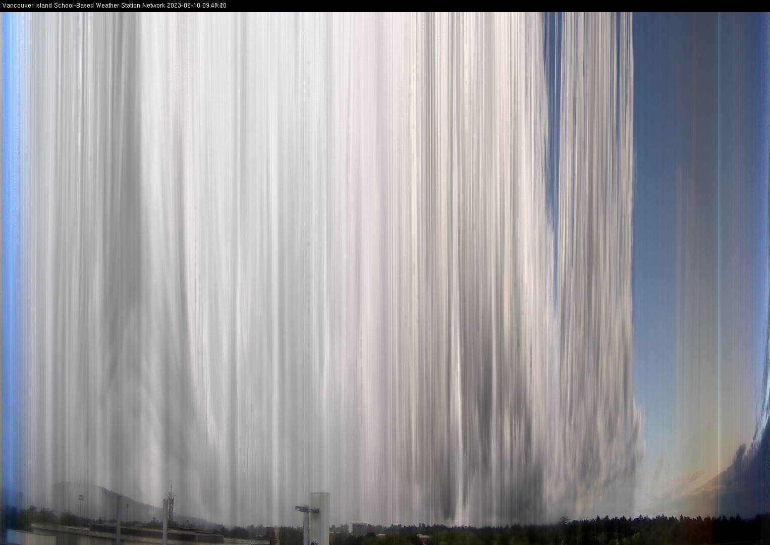 image of the sky seen from UVic, each column of pixels is a different minute, keogram