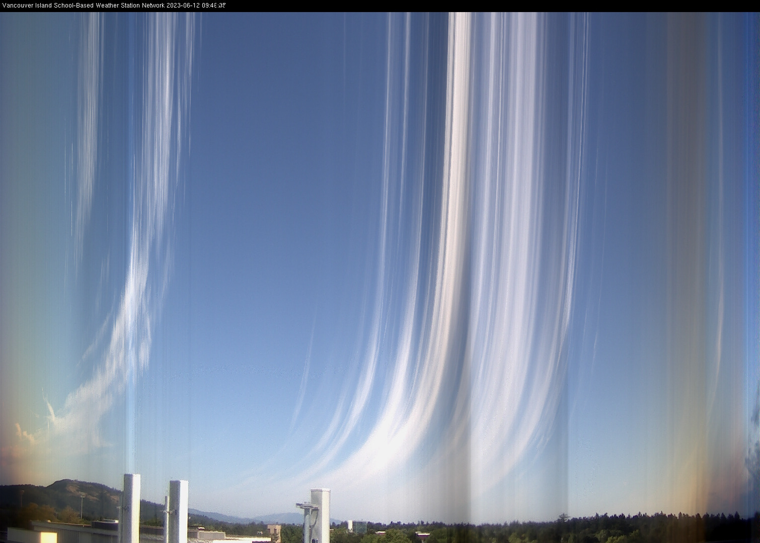 image of the sky seen from UVic, each column of pixels is a different minute, keogram