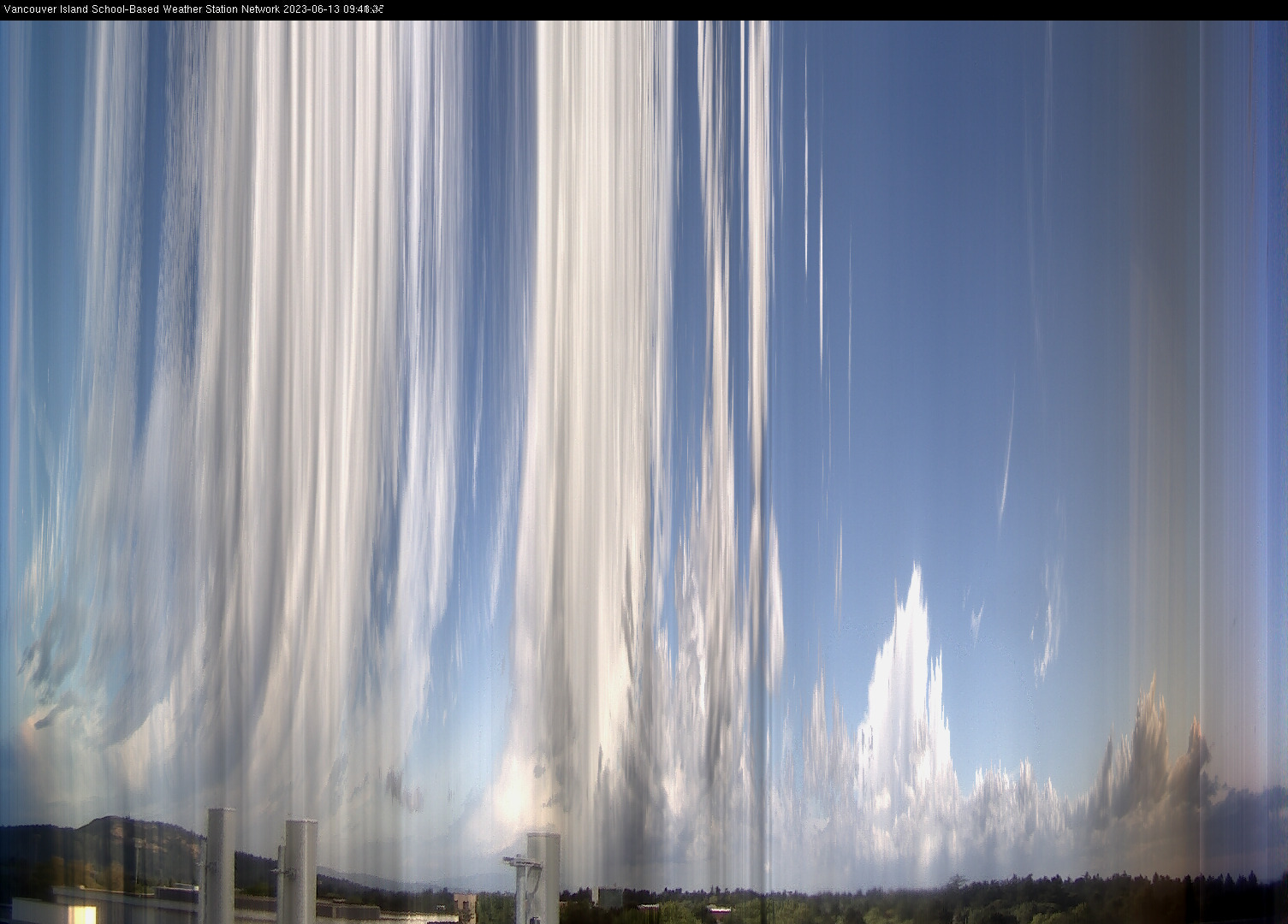 image of the sky seen from UVic, each column of pixels is a different minute, keogram