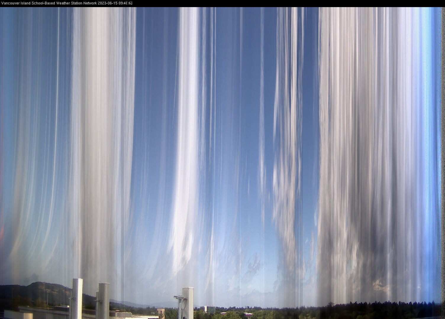 image of the sky seen from UVic, each column of pixels is a different minute, keogram