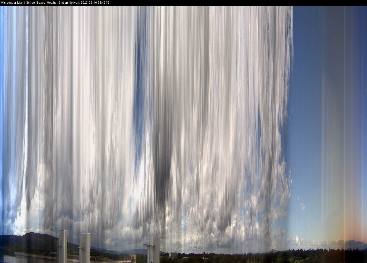 image of the sky seen from UVic, each column of pixels is a different minute, keogram