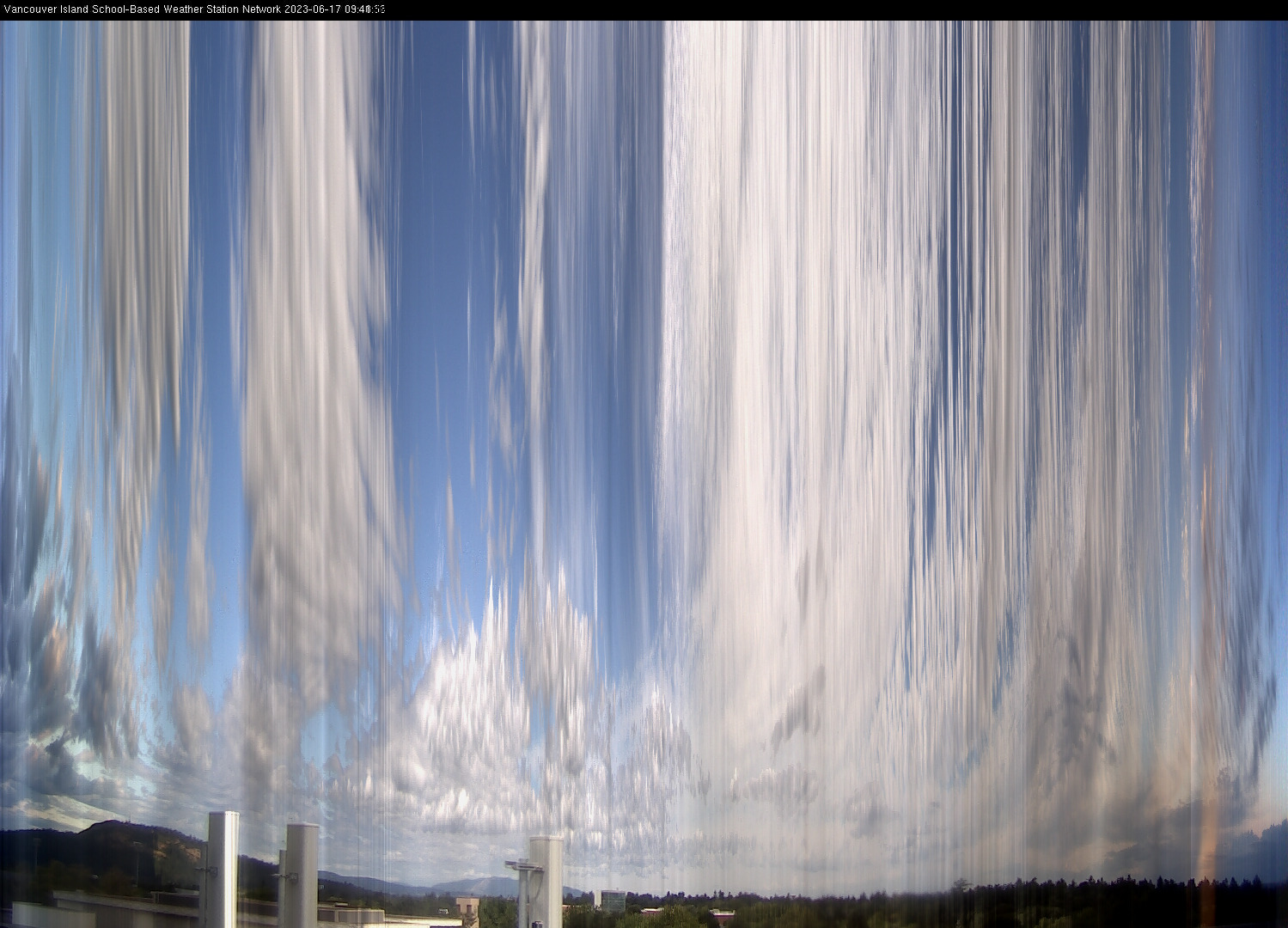 image of the sky seen from UVic, each column of pixels is a different minute, keogram