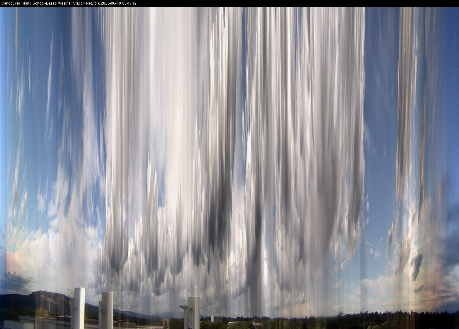image of the sky seen from UVic, each column of pixels is a different minute, keogram
