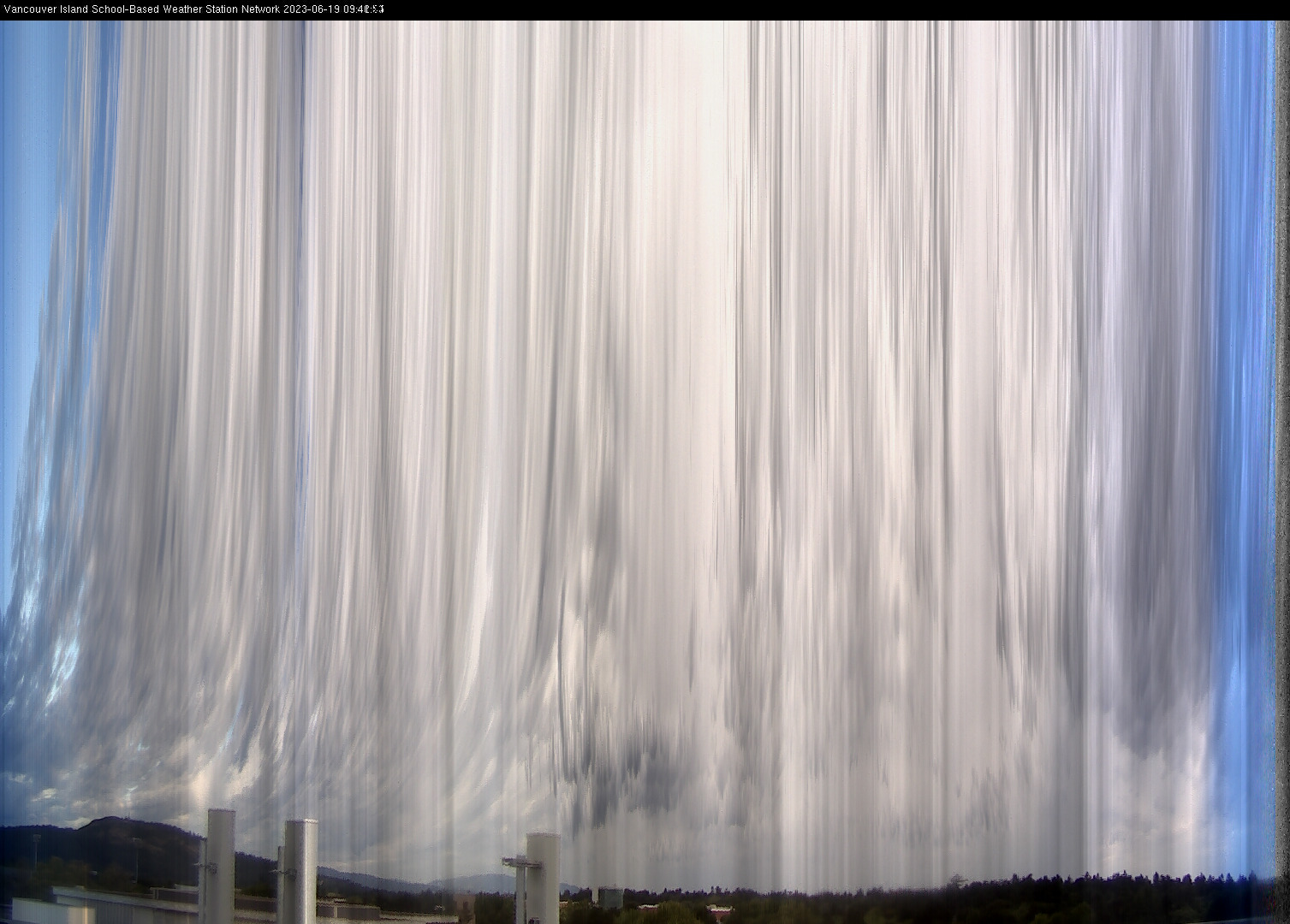 image of the sky seen from UVic, each column of pixels is a different minute, keogram