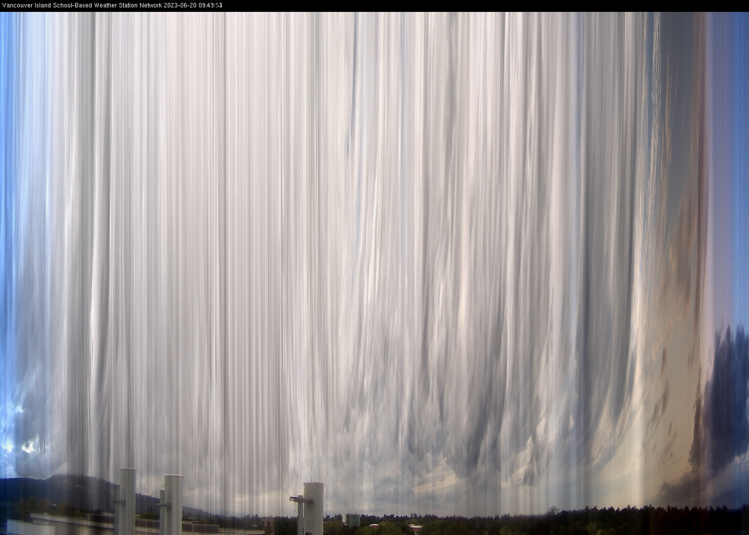 image of the sky seen from UVic, each column of pixels is a different minute, keogram