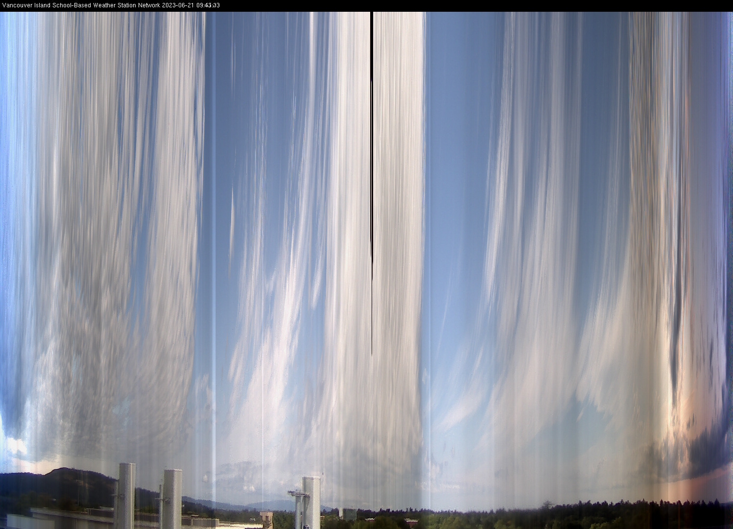 image of the sky seen from UVic, each column of pixels is a different minute, keogram