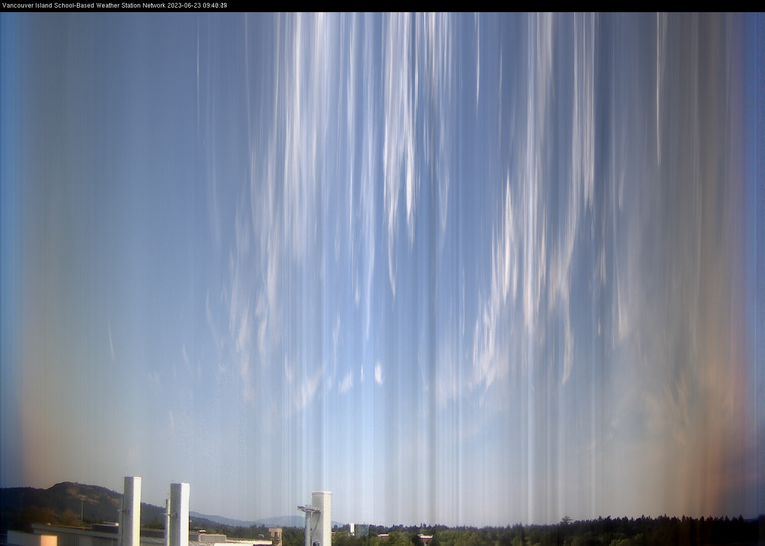 image of the sky seen from UVic, each column of pixels is a different minute, keogram