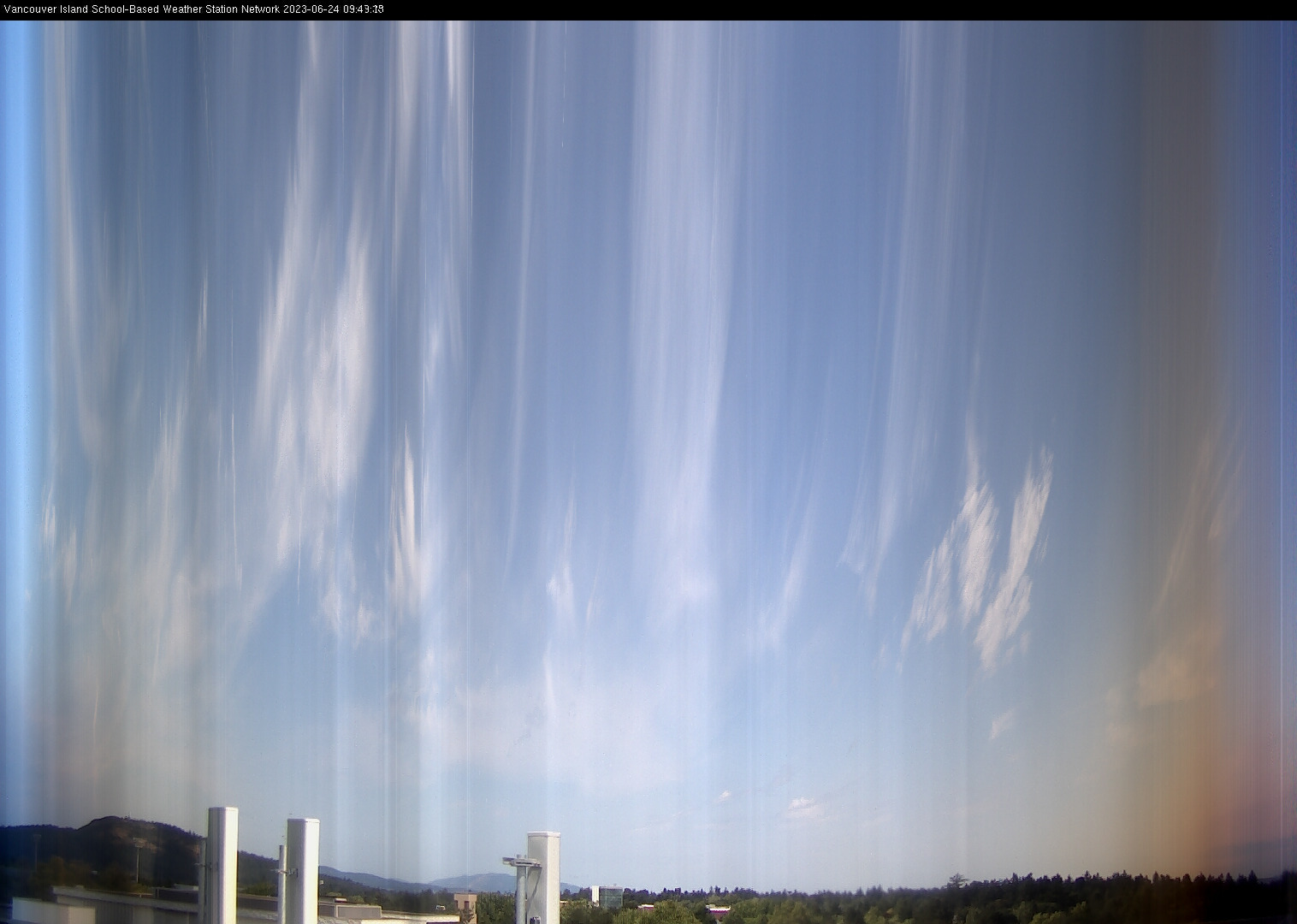 image of the sky seen from UVic, each column of pixels is a different minute, keogram