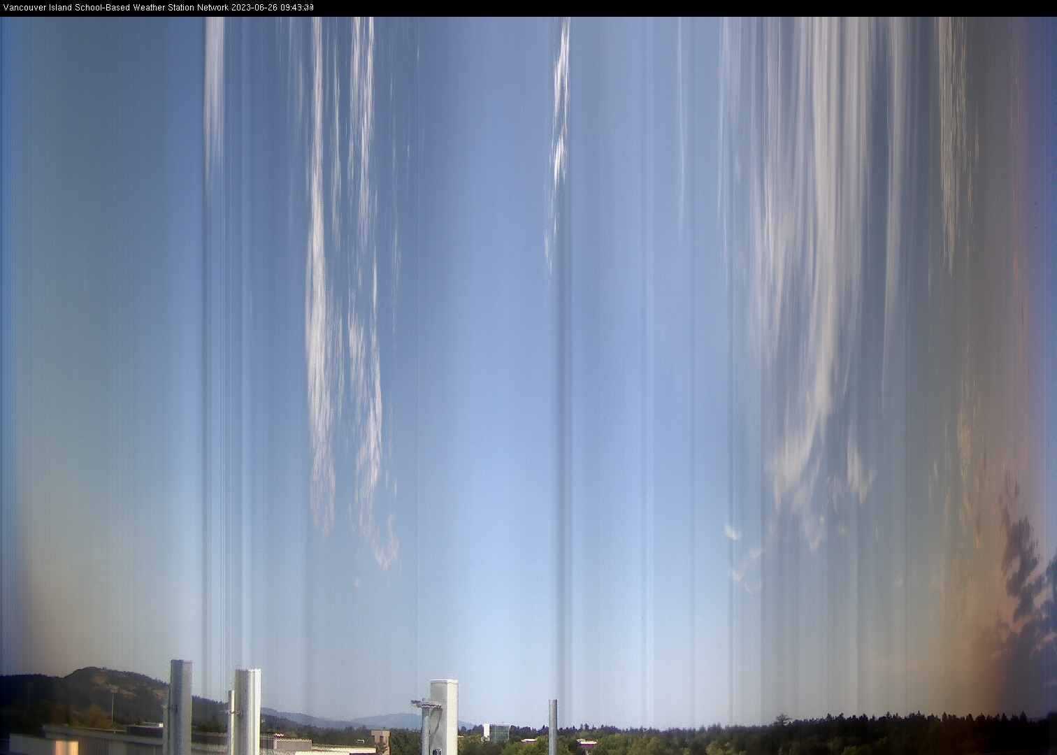 image of the sky seen from UVic, each column of pixels is a different minute, keogram