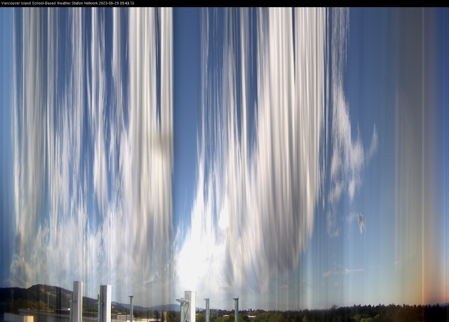 image of the sky seen from UVic, each column of pixels is a different minute, keogram