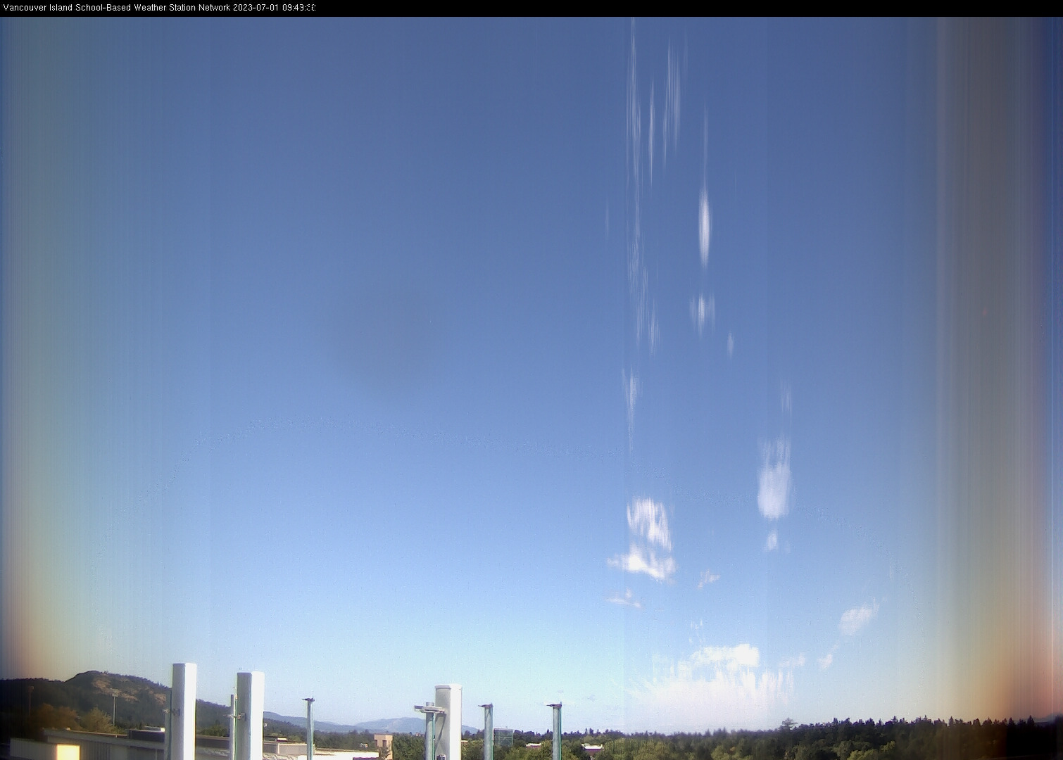 image of the sky seen from UVic, each column of pixels is a different minute, keogram