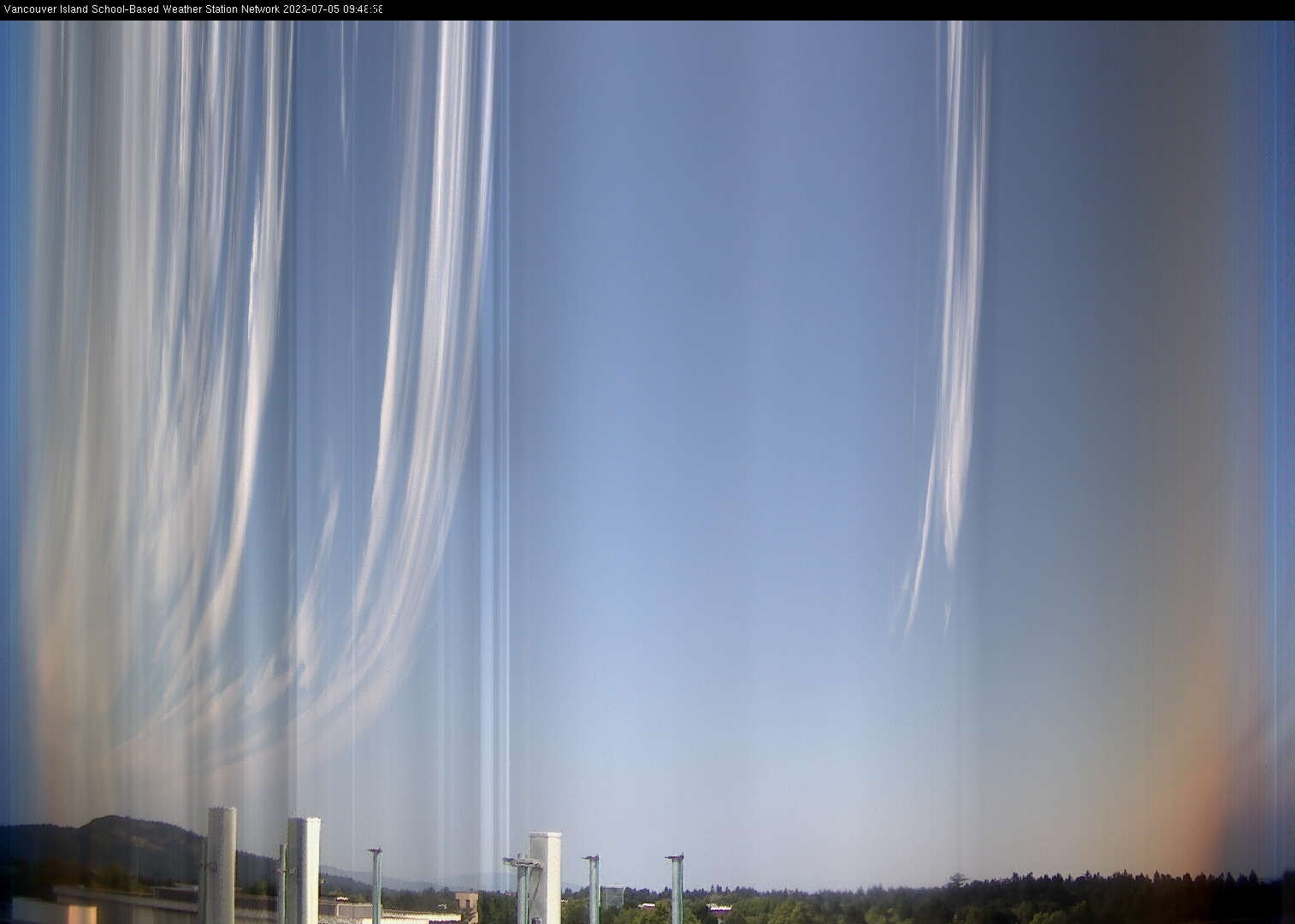 image of the sky seen from UVic, each column of pixels is a different minute, keogram