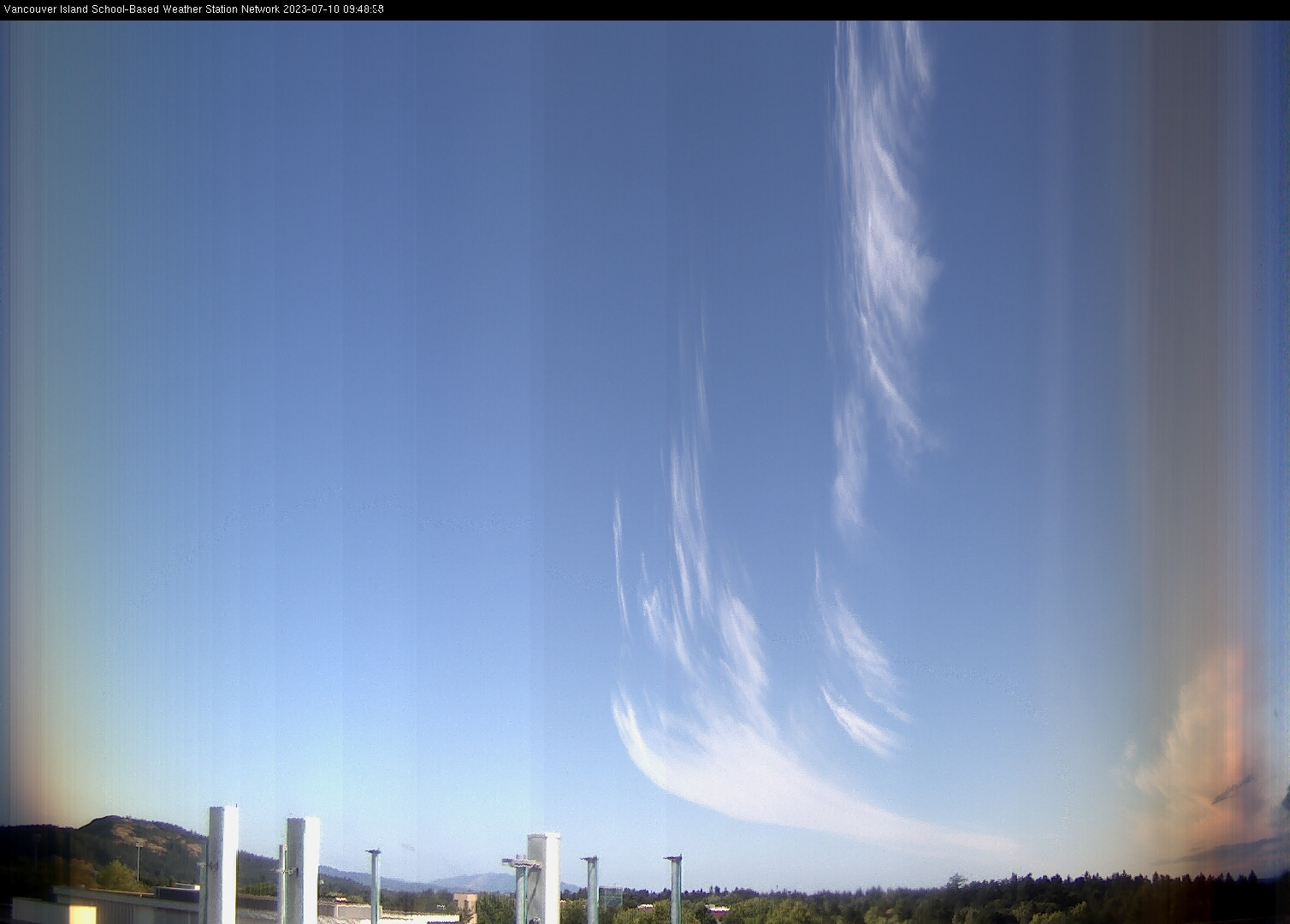 image of the sky seen from UVic, each column of pixels is a different minute, keogram