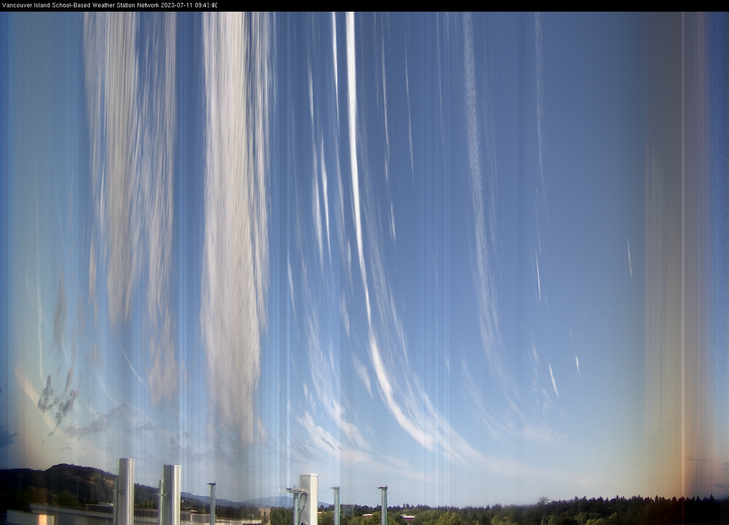 image of the sky seen from UVic, each column of pixels is a different minute, keogram
