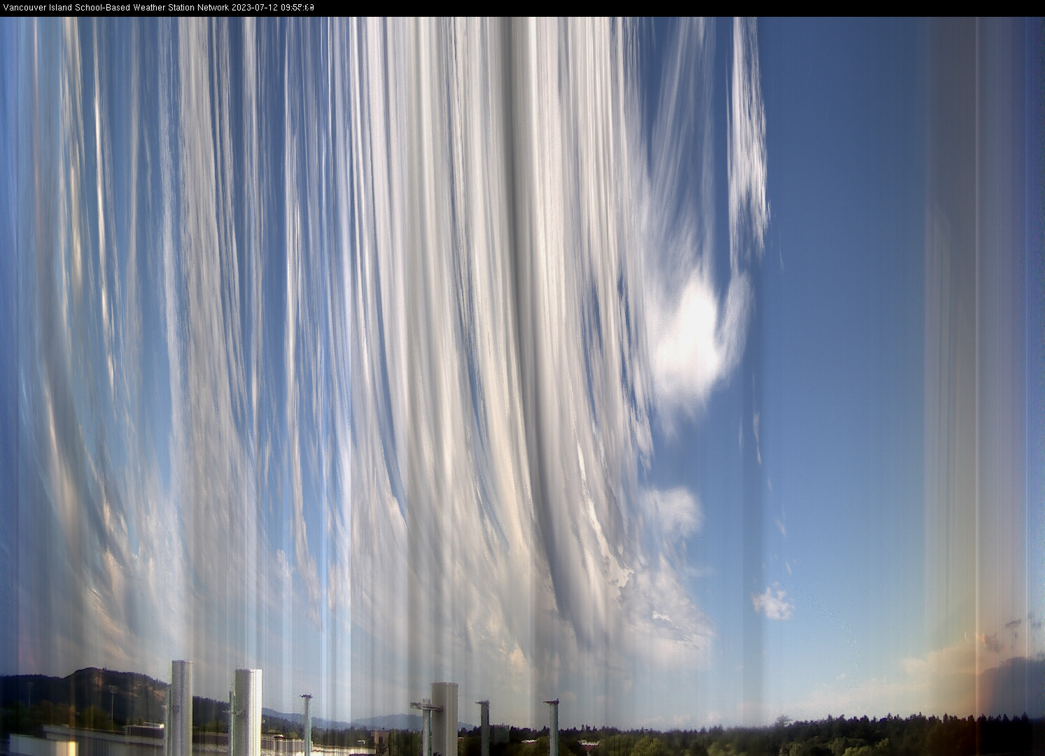 image of the sky seen from UVic, each column of pixels is a different minute, keogram