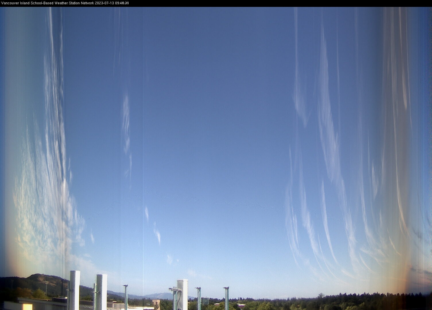image of the sky seen from UVic, each column of pixels is a different minute, keogram
