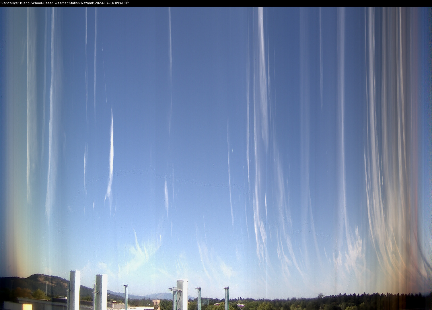 image of the sky seen from UVic, each column of pixels is a different minute, keogram