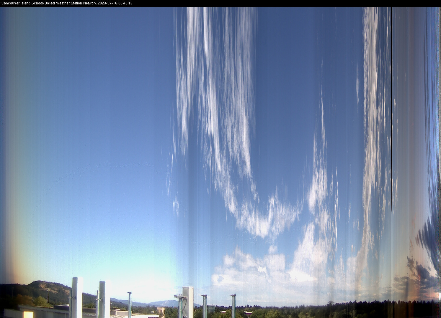 image of the sky seen from UVic, each column of pixels is a different minute, keogram