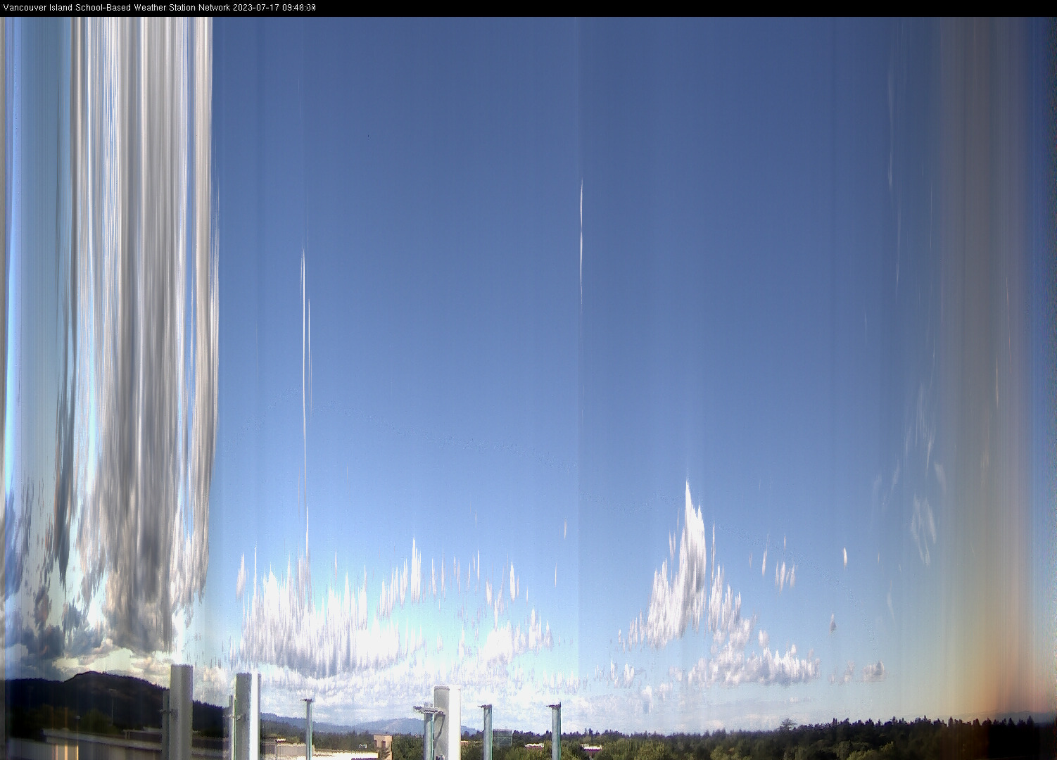image of the sky seen from UVic, each column of pixels is a different minute, keogram